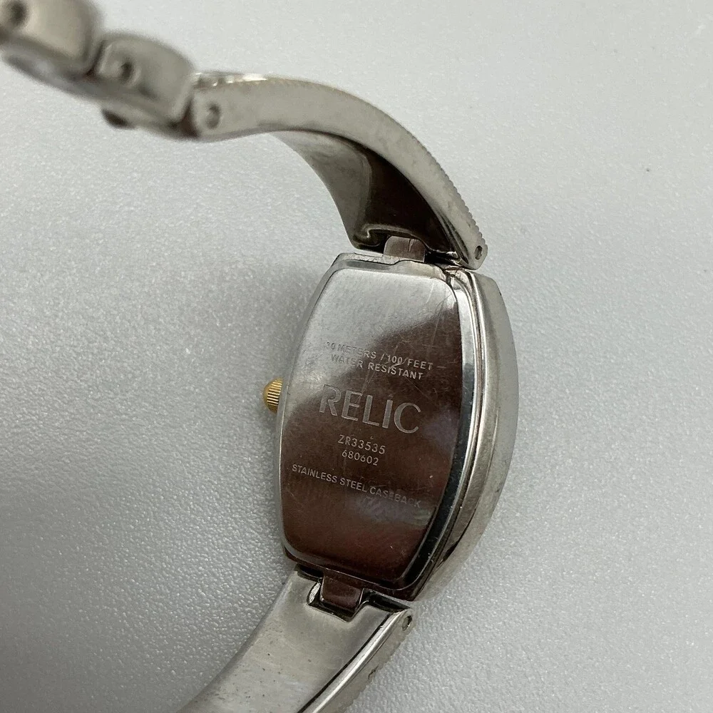 Relic Womens Watch 18mm Silver Dial Tonneau Scrolled Band New Battery 5.75